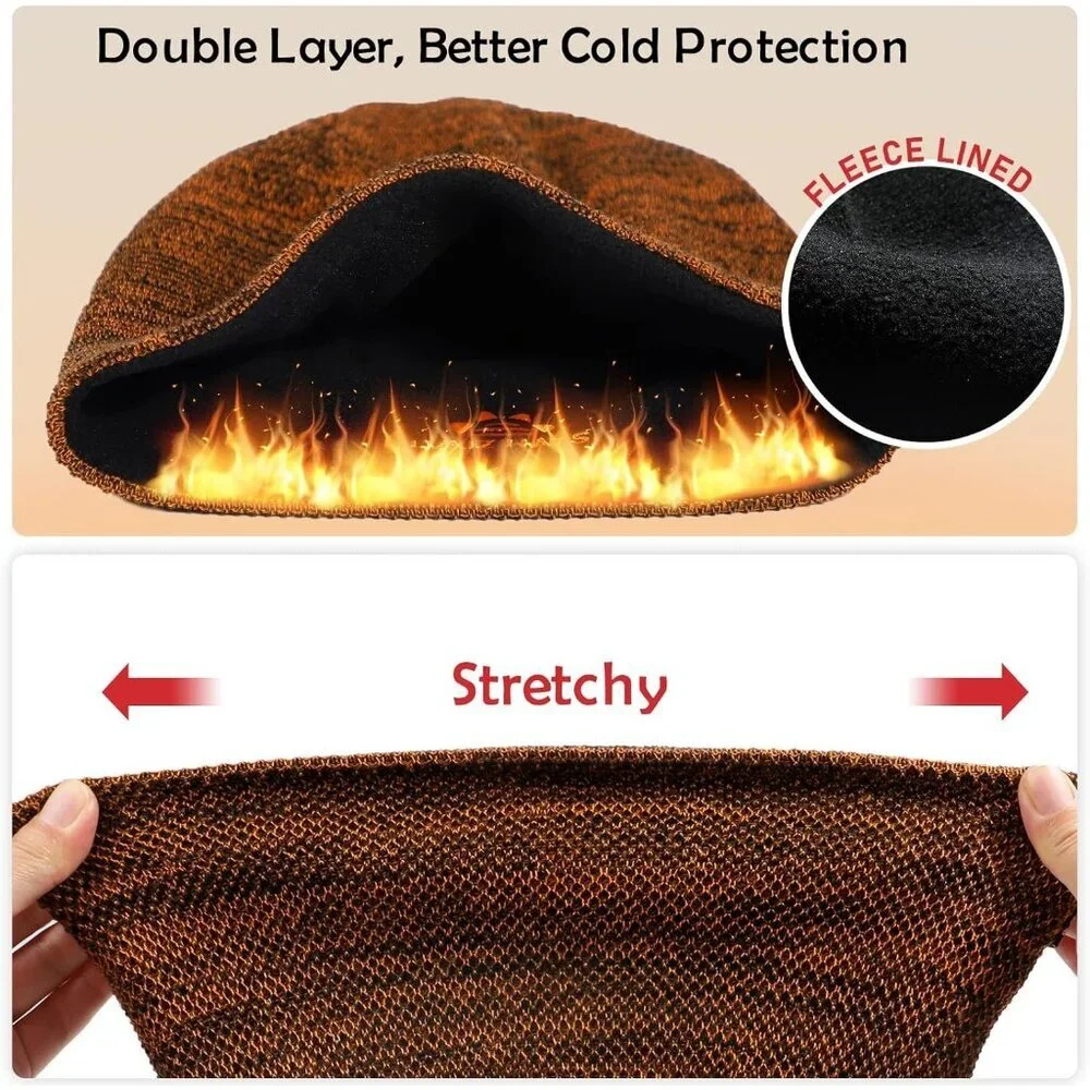 Men Dark Orange+black Lvaiz Fleece Lined Beanie Hat Windproof Winter Unisex - Picture 4 of 7